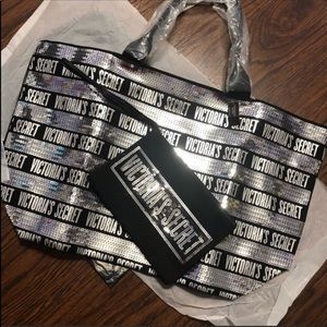 Victorias secret black and silver sequins tote